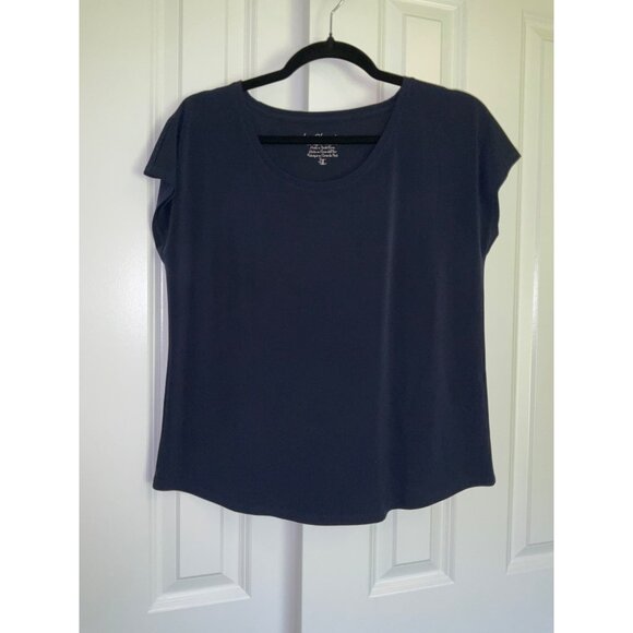 Chico's Scoop neck Navy Blue Classic Short Sleeve Top, Size 1 Medium by Chico's - Picture 2 of 6